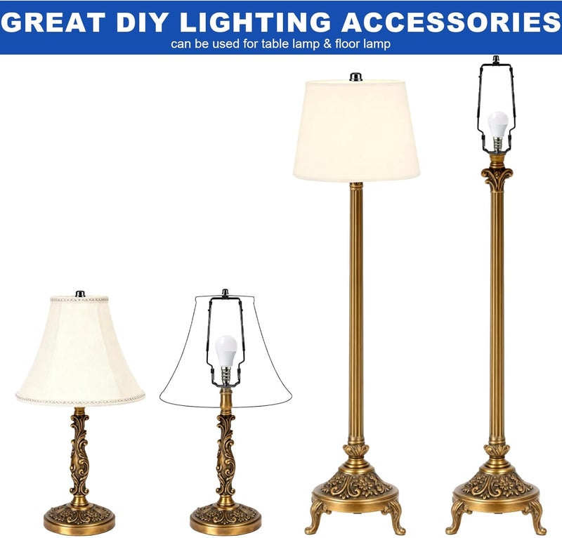 OMOBANU Lamp Shade Harp Holder Kits Adjustable 7" 8" 9" 10" fit for Standard 1/8 IP, E14, E26, E27 Lamp Harp Saddle with Lamps Finials, Screwdriver, Metal Lampshade Bracket Decorative Accessories - Black - Image 5